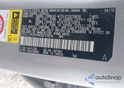 2013 Lexus Rx 350 z USA, uszkodzony, nr VIN 2T2ZK1BA5DC119019